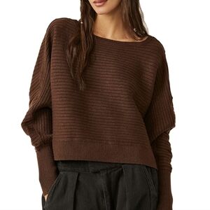 Free People Sublime Rib-Knit Sweater Women’s Large Brown Pre Owned